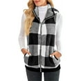 thumbnail image 4 of Cindysus Ladies Fluffy Zip-Up Outwear Women V Neck Jacket Vest Sleeveless Open Front Plaid With Pockets Coat Black XL, 4 of 5