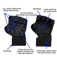 thumbnail image 3 of Guantes de entrenamiento deportivos ventilados con muñequeras integradas y acolchado de silicona en toda la palma Agarre extra, para levantamiento de pesas, dominadas, entrenamiento cruzado XianweiShao 9024715141644, 3 of 5