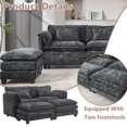thumbnail image 4 of MOONMISS Chenille Upholstered Wood Frame Detachable Armrests Loveseat Sofa with 2 Ottomans-Black, 4 of 7