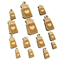 Gift Bag Heart Present Wood Mini Charms Shapes DIY Craft Jewelry - With Hole - Various Sizes (16pcs)