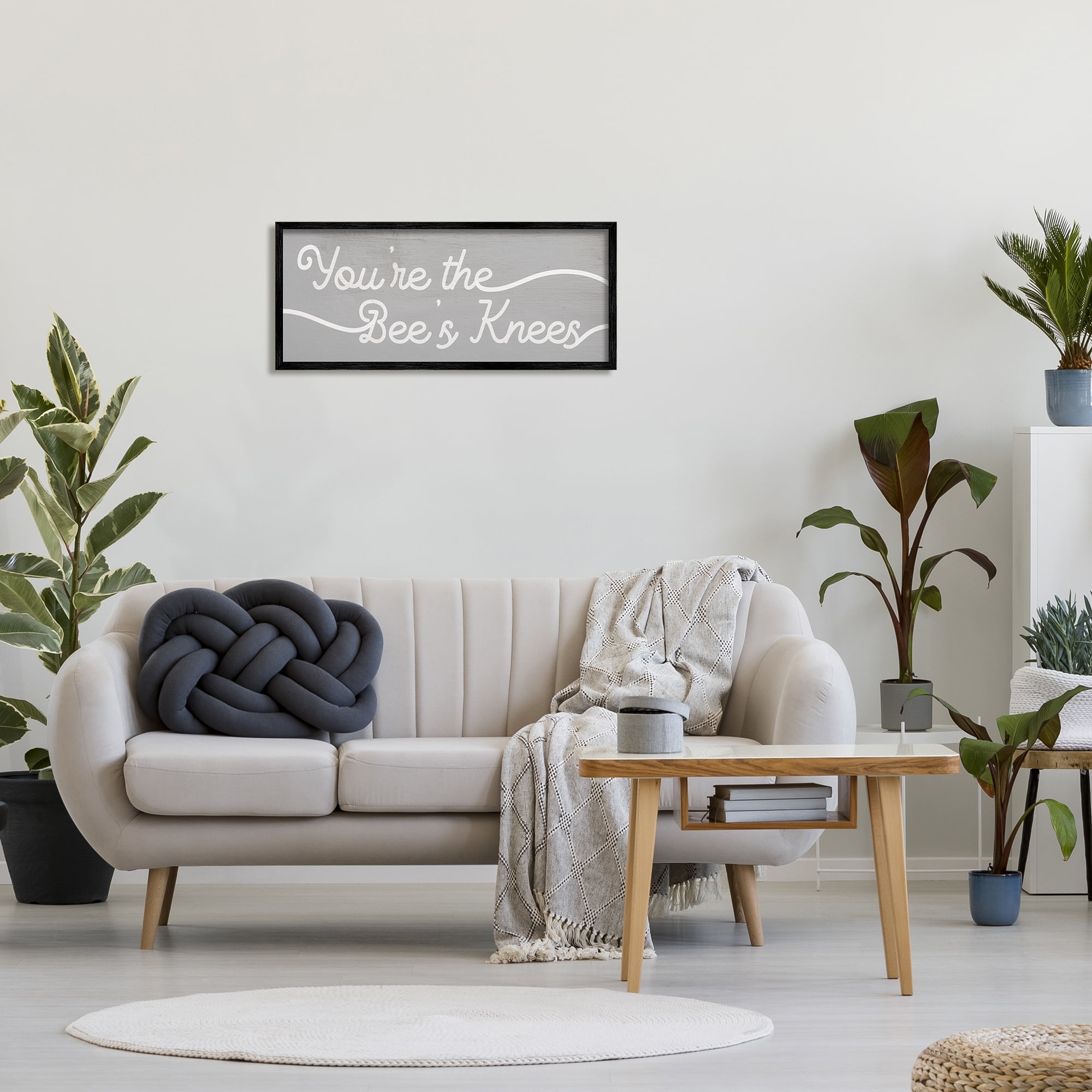 Stupell Industries You're the Bee's Knees Expression Charming Minimal Text Inspirational Painting Black Framed Art Print Wall Art, 13 x 30