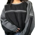 thumbnail image 2 of Femmes Sweat-Shirt à Manches Longues Col Rayé Casual Ample Pull-Over Tops, 2 of 9