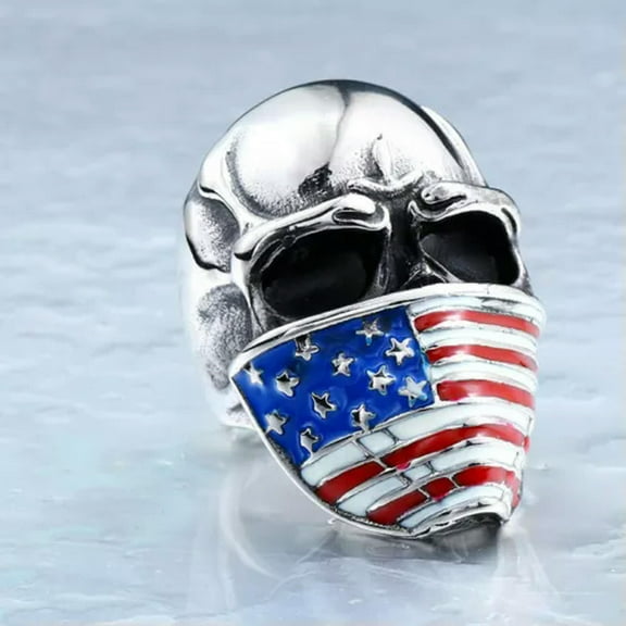 HOOUN Patriot Skeleton US Flag Mask Skull Ring Stainless Steel Gothic Punk Biker Ring-10