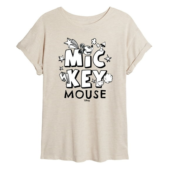 Disney - Mickey Mouse - Black & White Doodle - Women's Oversized T-Shirt
