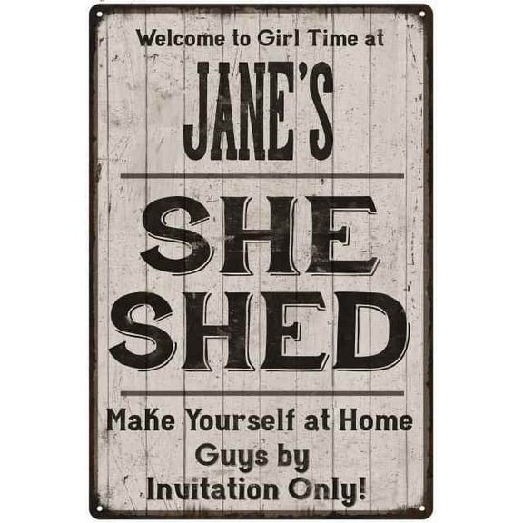 JANE'S She Shed Sign Lady Cave Gift 8 x 12 High Gloss Metal 208120082080