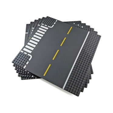 Building Block Road Base Plates Compatible with All Major Brands (Roads 6 Pack), 10" x 10", 2 Straight, 2 Curve, 1 Crossroads, and 1 T-Junction Street Plate