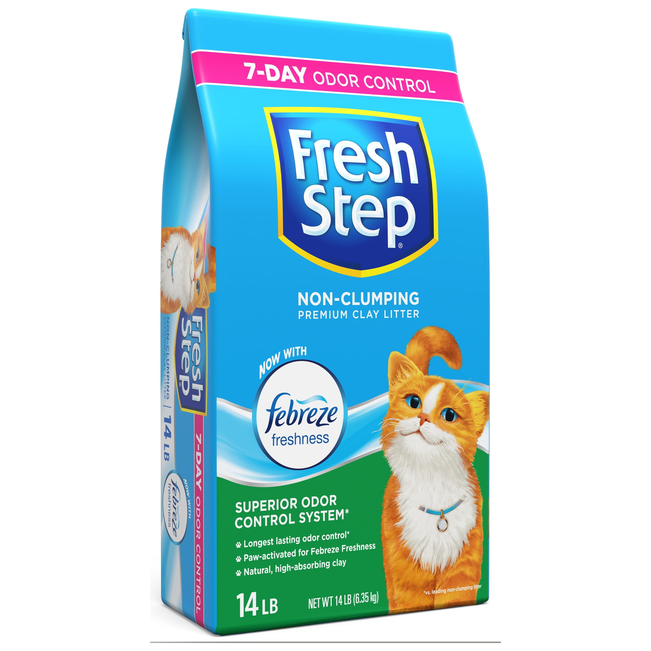 (4 pack) Fresh Step Non-Clumping Multi-Cat Premium Clay Cat Litter, Febreze Freshness Scent, 14 lb Bag
