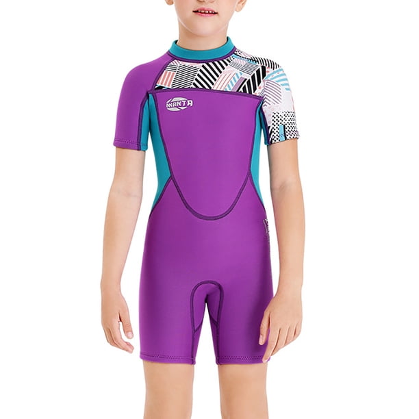 Naiovety Trajes de neopreno para niñas de 2,5 MM, traje de buceo de secado rápido, traje de neopreno de una pieza, traje de baño para jóvenes, buceo, Deportes acuáticos Violeta L Naiovety OD003678-03