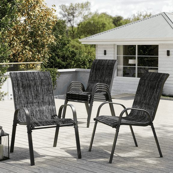 ELPOSUN Patio Chairs Set of 6, Breathable Garden Outdoor Furniture for Backyard Deck,Outdoor Stackable Dining Chairs for All Weather, Dark Grey