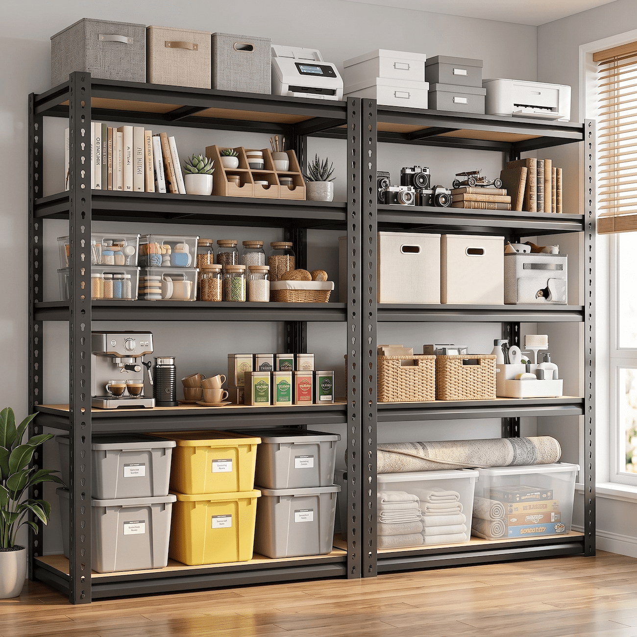 Xiweot Heavy Duty Garage Shelves, 5-Tier Metal Storage Shelves with Adjustable Steel Rack, 60"H Freestanding Storage Rack 2000 LBS Industrial Shelving Unit for Basement, Warehouse, Workshop, Pantry