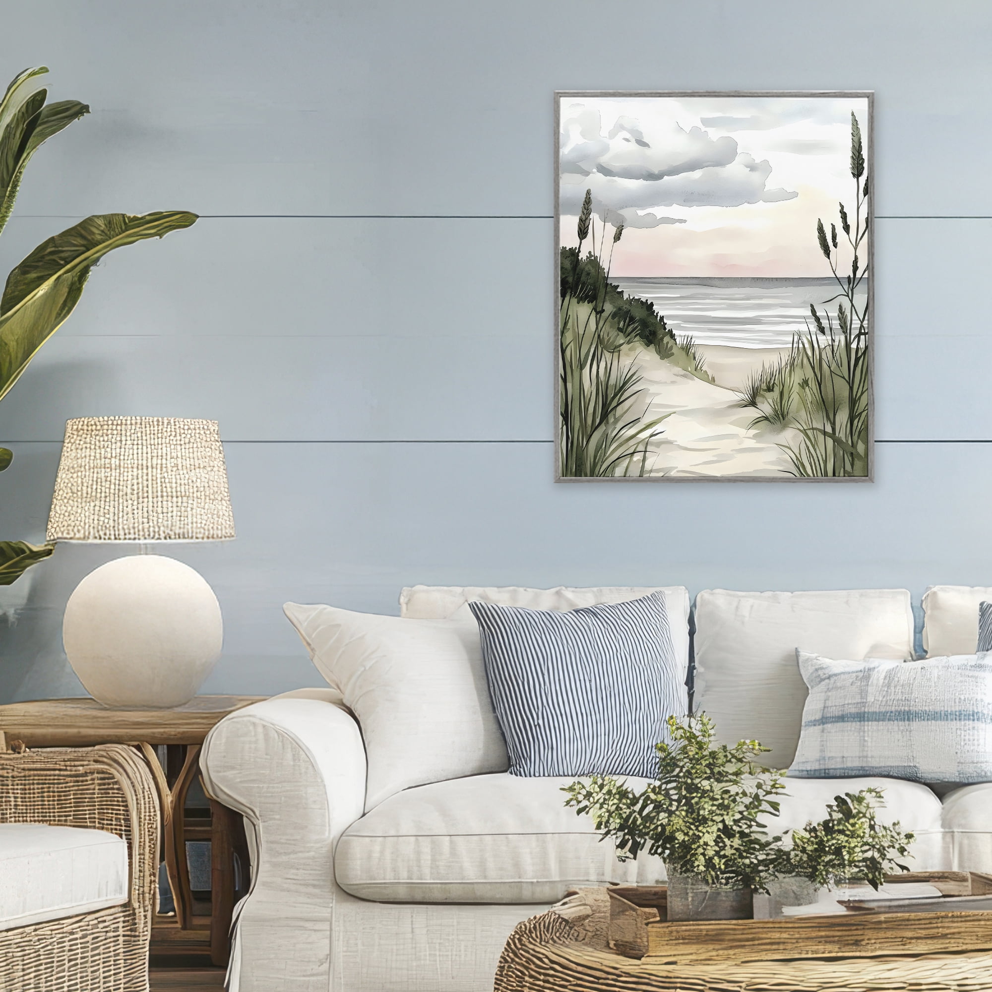 Stupell Industries Coastal Calm Seaside Dunes Gray Framed Giclee Art, design by Riley B