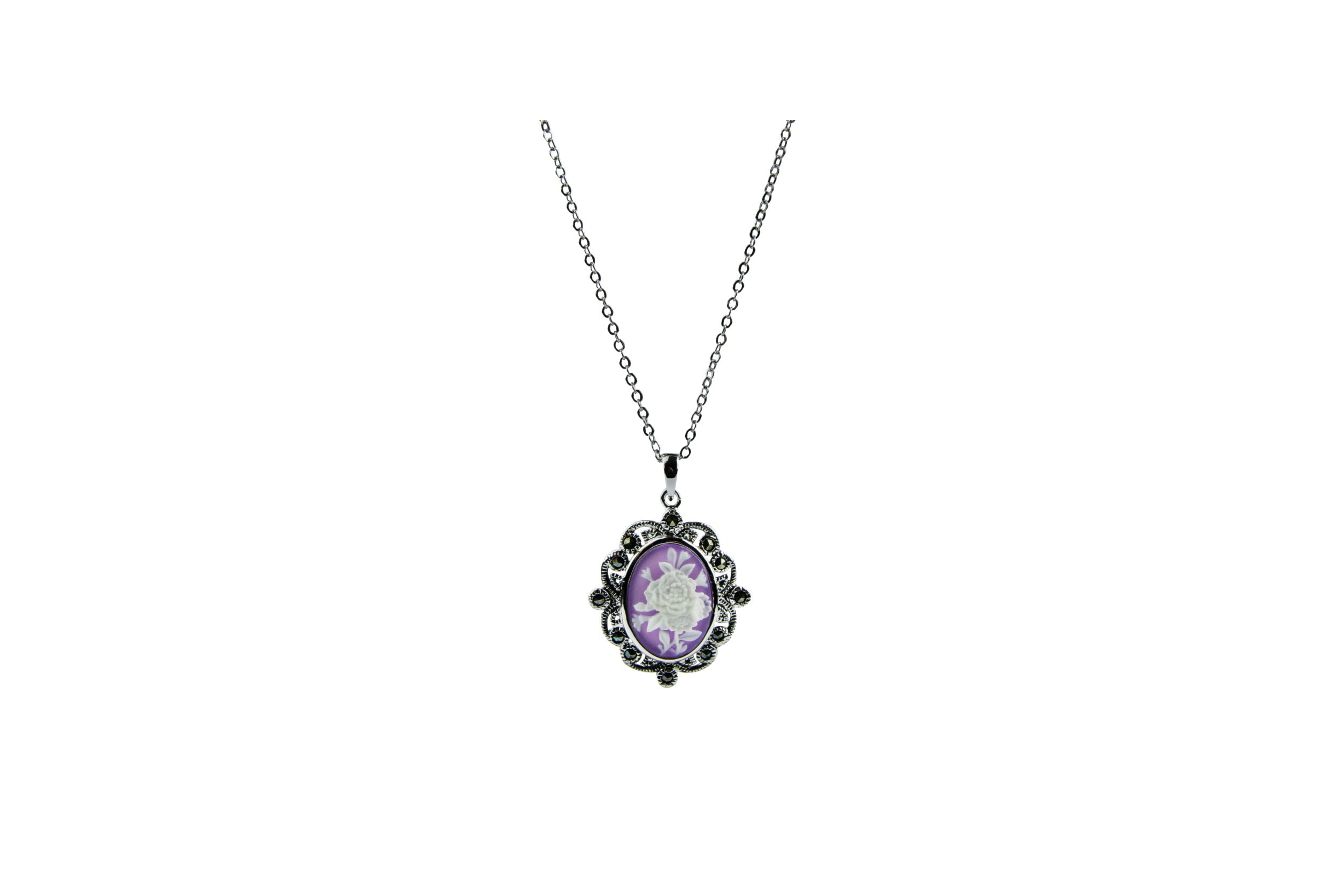 Women's Rose Cameo Pendant & Necklace in Lavender with Marcasite Accents,  12 PC - Walmart.com