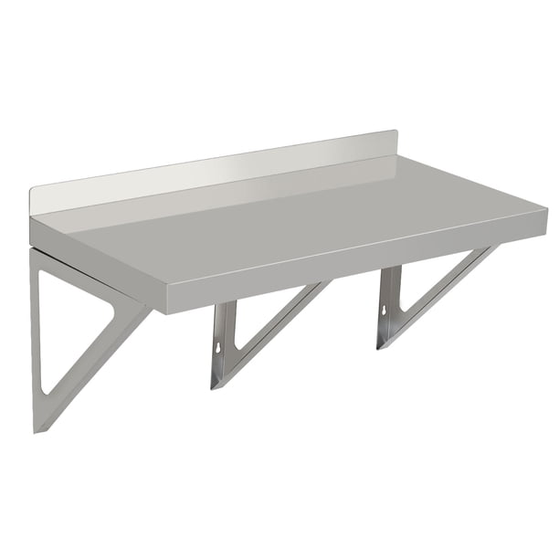 QinaQin Repisa de pared de acero inoxidable con salpicadera y 2 soportes, estante metálico de uso rudo para cocina, restaurante, lavandería, garaje o área de servicio