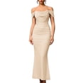 thumbnail image 1 of Vestido Maxi con Hombros Descubiertos, Corsé Fruncido, Ajustado, Vestidos Formales para Invitadas de Boda para Mujeres Albaricoque XL, 1 of 8