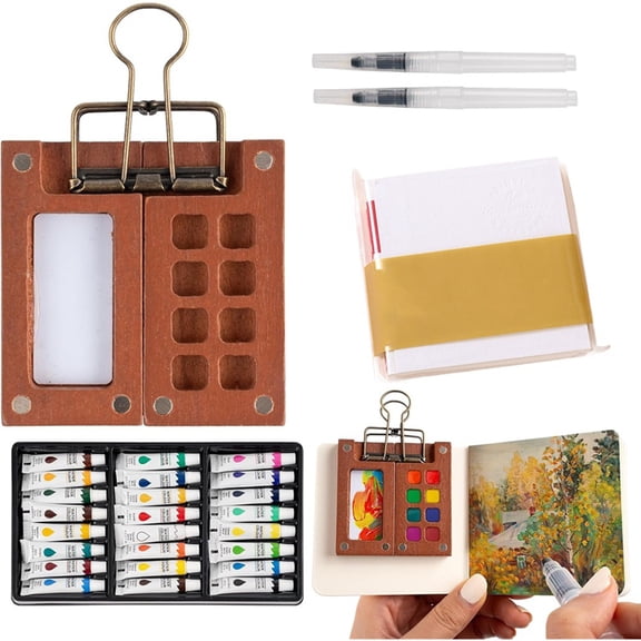 Mini Watercolor Paint Set, Portable Pocket Water Color Painting Kit Watercolor Travel Art Kit for Beginners, Artists