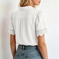 thumbnail image 5 of Mifsaly Button Down Shirts Women Crochet Lace Trim Elegant Business Casual Tops Short Sleeve V Neck Collar Blouses for Work office Summer Vacation Outfits White,L, 5 of 7