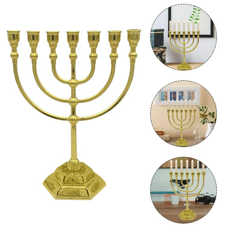  Gold Jerusalem Menorah, Decorative Judaica Candle