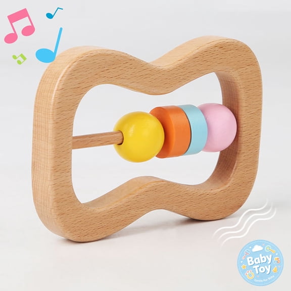 Natural Wooden Baby Rattle Toys, Infant Sensory Teething Toys, Easy Grasp Structure, Non Toxic Paint Finished Wood, Early Educational Hand Shaking Developmental Toys, for Newborn Boy Girl Gifts