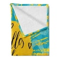 thumbnail image 2 of Hello Sunshine Soft Flannel Fleece Throw Blanket, Sun Motif with Stripes on Wavy Ocean Themed Background Words, Cozy Plush for Indoor and Outdoor Use, 60" x 80", Pale Blue Yellow, by Ambesonne, 2 of 5
