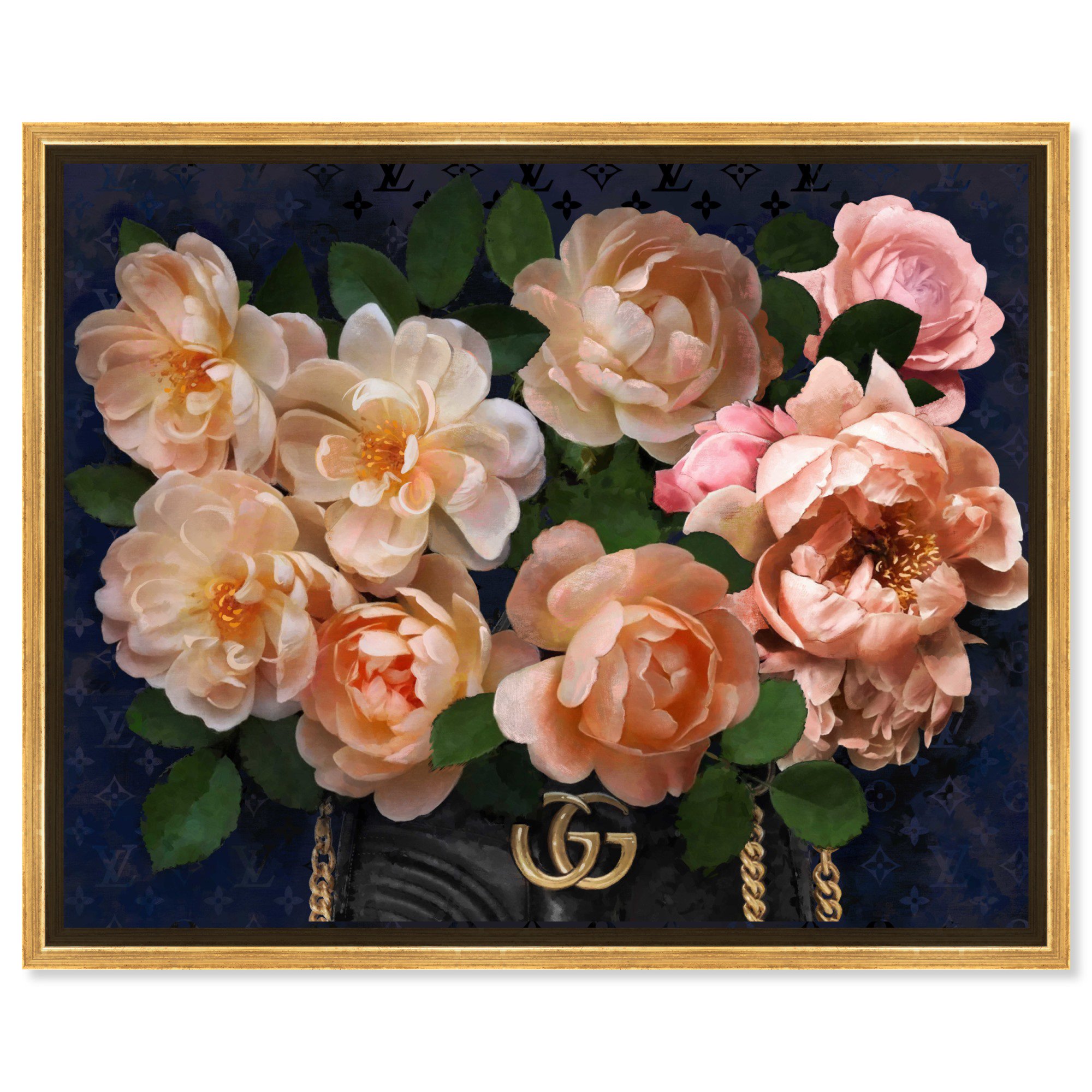 Elegant Floral Handbag Canvas Flower Glam Farmhouse Wall Art by Art Remedy, Gold Frame, 20" x 16"