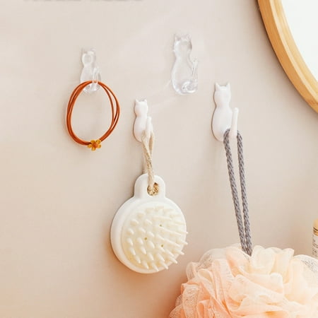 

riaocot 2Pcs Adhesive Hooks Wall Mounted Punch-free Strong Load-bearing Space-saving Cat-shaped Organization Plastic Transparent Reusable Seamless Hooks Household Supplies