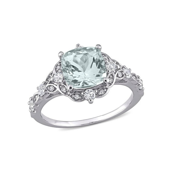 1.75 Carat (Ctw) Light Aquamarine Cushion-Cut Ring in 14K White Gold for Women