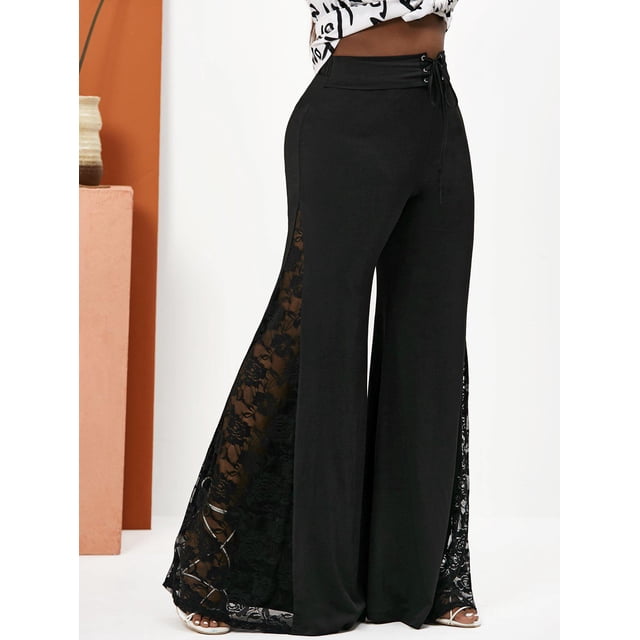 Pantalones de Pierna Ancha con Cordones en Talla Extra Rosegal Pantalones de talla grande
