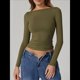 thumbnail image 4 of Camisa de Larga con Cuello Redondo para Mujer, Básica, con Doble Forro y Fruncido Lateral, para Salir Verde S, 4 of 6