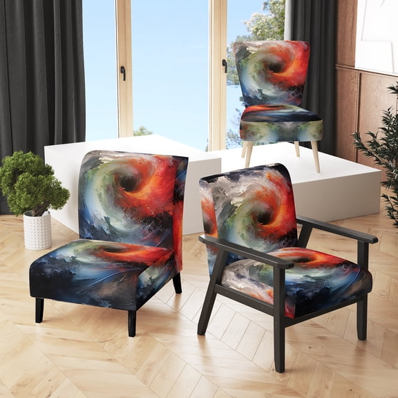 Designart "Colorful Storm Turbulent Euphony" Multi-Color Nautical & Beach Upholstered Accent Chair - Traditional Arm Chair For Bedroom