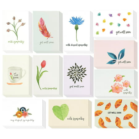 Sympathy Cards - 48-Pack Sympathy Cards Bulk, Greeting Cards Sympathy, Watercolor Floral Foliage Designs, Envelopes Included, Assorted Sympathy Cards, 4 x 6