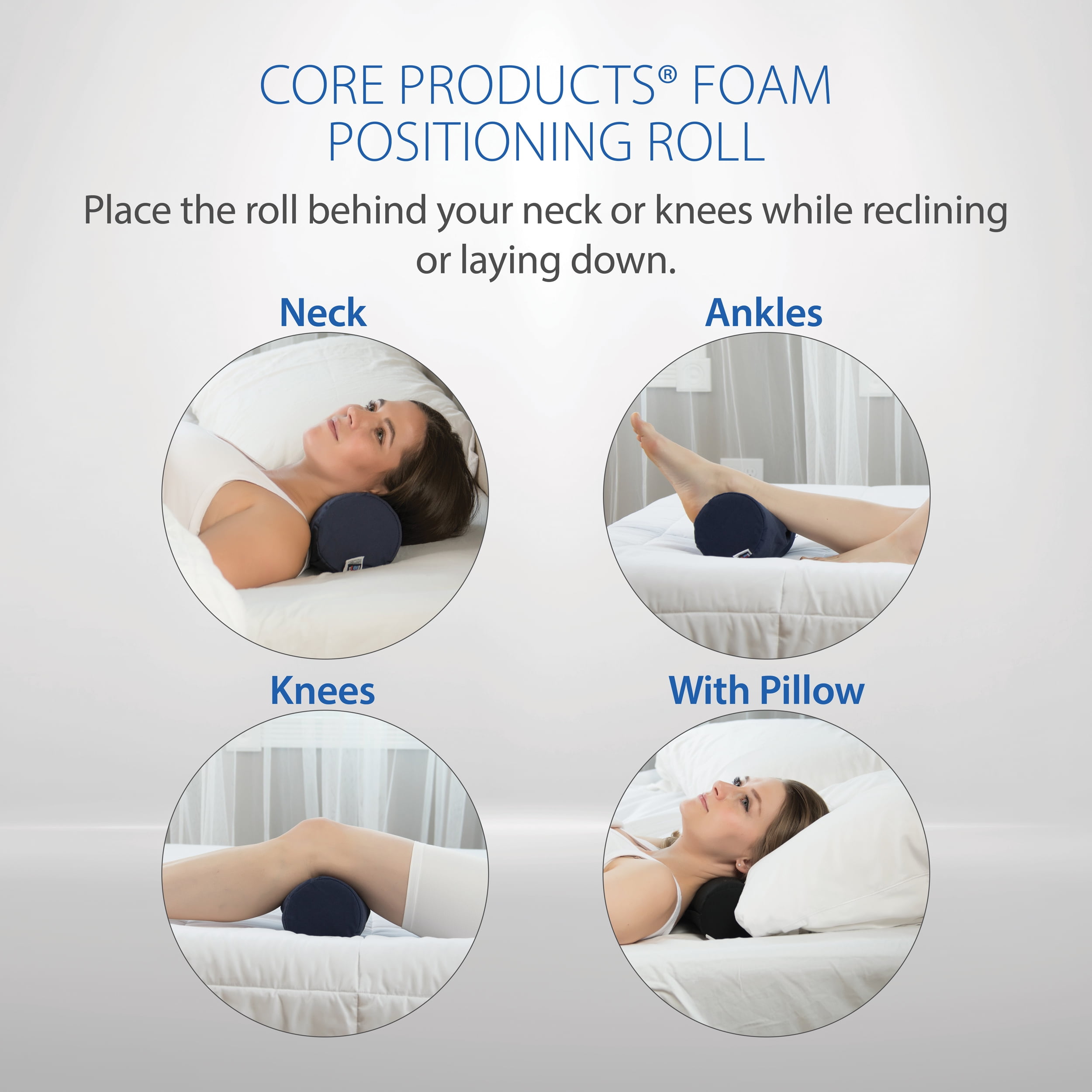 Details about   Core Products Cervical Support Foam Roll Blue Tuck Under Neck Back Knees Ankles
