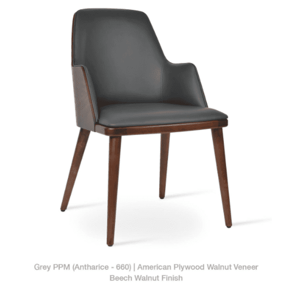 ROMANO-W ARMCHAIR - PPM-FR GREY (Antharice - 660)- AMERICAN PLYWOOD WALNUT VENEER BACK - BEECH WOOD WALNUT FINISH LEGS