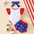 thumbnail image 3 of Hotiary 4Th of July Baby Summer Outfits Letter Print Short Ruffle Sleeve Rompers + American Flag Print Shorts with Bow + Headband Newborn Infant Toddler 3Pcs Set for 0-18 Months, 3 of 7