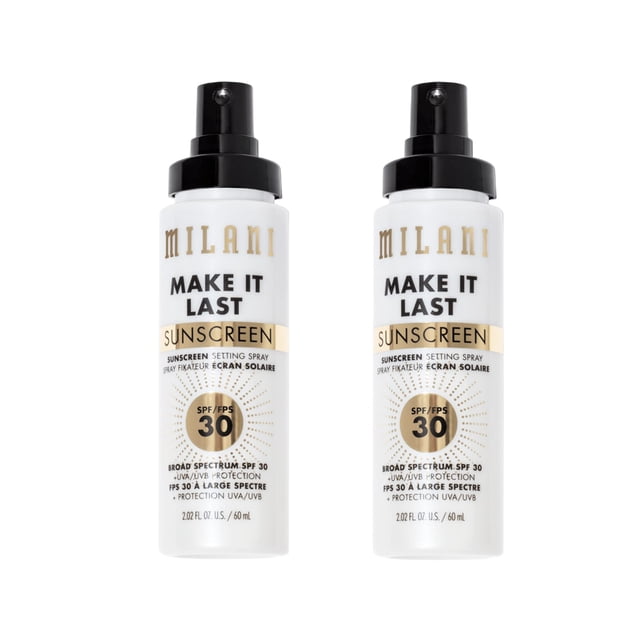 Spray fijador de protección solar Milani Make It Last SPF30, paquete de 2