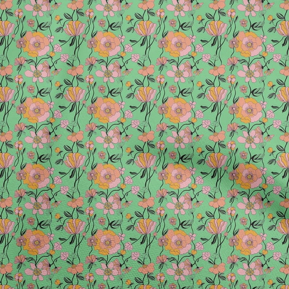 oneOone Polyester Spandex Sea Green Fabric Floral Fabric For Sewing Printed Craft Fabric By The Yard 56 Inch Wide