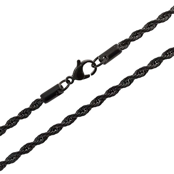 Bling Jewelry Simple Thin 3MM Strong Black Cable Rope Chain Necklace