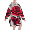 thumbnail image 2 of Chandail à Capuchon Couverture Surdimensionné Douillet à Imprimé de Roses Rouges Noël Adultes Chaud Hiver Cadeau Snuggie avec Poche, 2 of 6