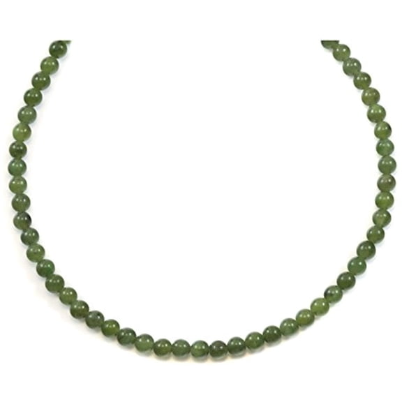 Sterling Silver Jade Necklace Green Nephrite Smooth Cut Round Solid Strand Adjustable, 20" Designed for Adult Women