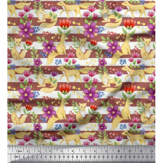Soimoi Cotton Duck Fabric Stripe,Floral & Fox Animal Fabric Prints By Yard 42 Inch Wide