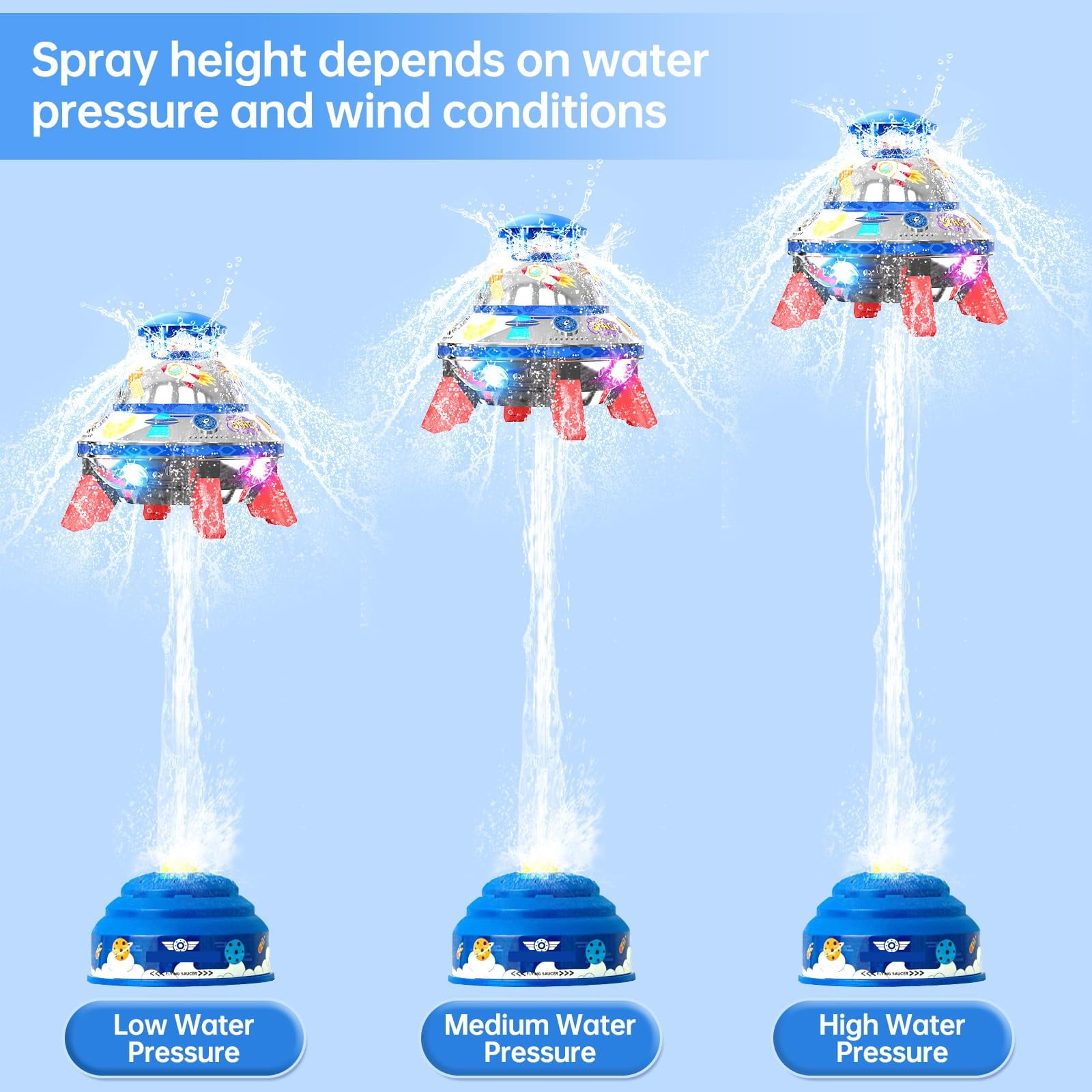 Water Sprinkler for Kids Water Toy with Light Up,Adjustable Height Water Launcher Water Toy Backyard Christmas Birthday Gift for Girls Boys Age 3-12 Year Old- Blue