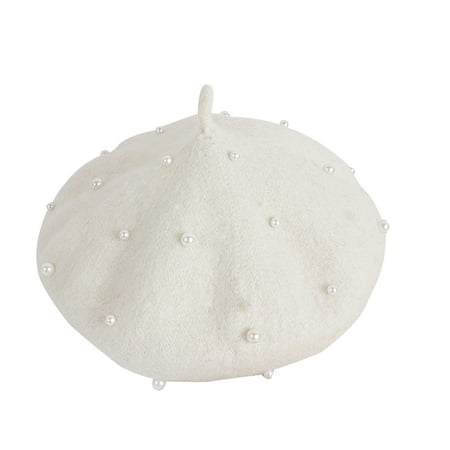 

Kids Toddler Girls French Beret Beanie Cap Princess Pearl Headwear Soft Warm Wool Hat