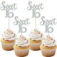 thumbnail image 1 of Adornos para magdalenas LDATYLBATY Sweet 16 con purpurina plateada x12, 1 of 7