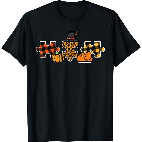 Thanksgiving Autism Awareness Puzzle Fall Women Men Kids T-Shirt