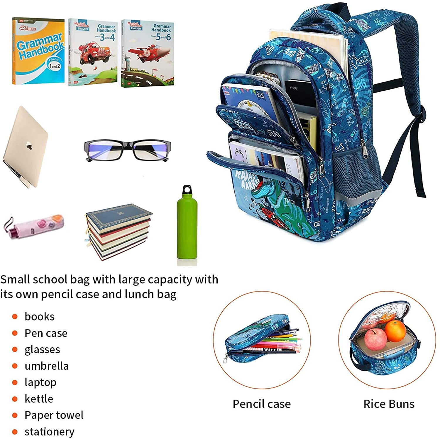 3Pcs Boys Dinosaur/Unicorn Backpack Set with Lunch Box Pencil Case