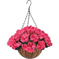 Artificial Flowers Hanging Basket with Begonia Silk Flowers for Outdoor/Indoor, Artificial Geranium Flowers in 12'' Basket for Patio Lawn Garden Fall Decoration(Orange)