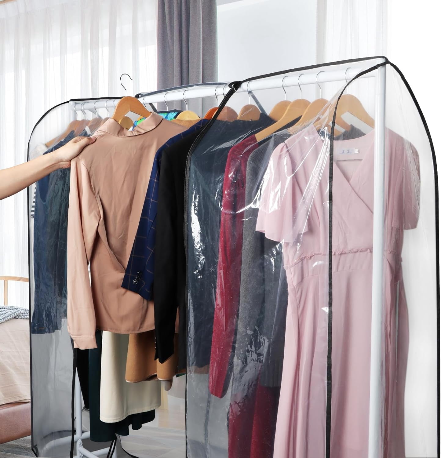 72" Garment Rack Cover Dustproof Breathable Clothes Rack Cover Large Garment Bags Protector Cothing Rack with Cover with 2 Durable Zippers for Garment Rack, Black, (Rack Not Included)
