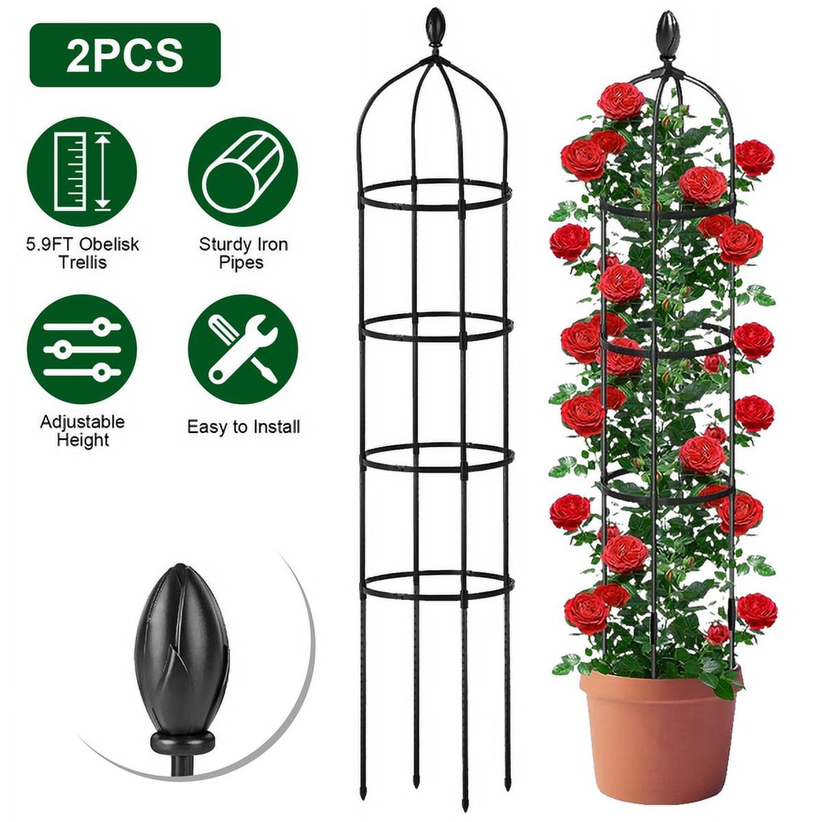 2 Packs Garden Obelisk Trellis 5.9FT Plants Tower for Climbing Plants Flower Vegetable Vine Support Rustproof Garden Plant Trellis Black(No shipments on weekends)