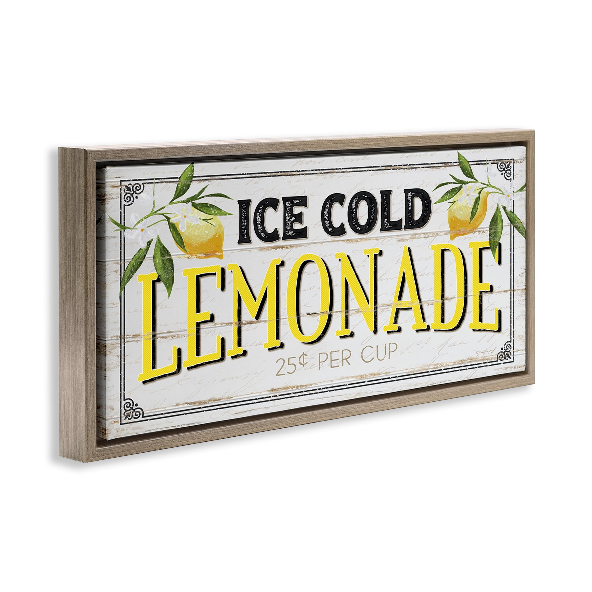 Stupell Industries Vintage Lemonade Stand Sign Food & Beverage Painting Brown Floater Framed Canvas Art Print Wall Art, 31 x 14
