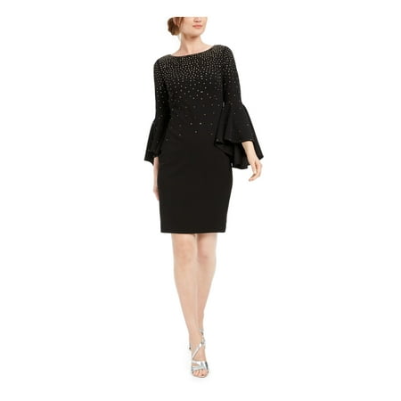 Calvin Klein Womens Embellished Knee Length Sheath Dress Black 4