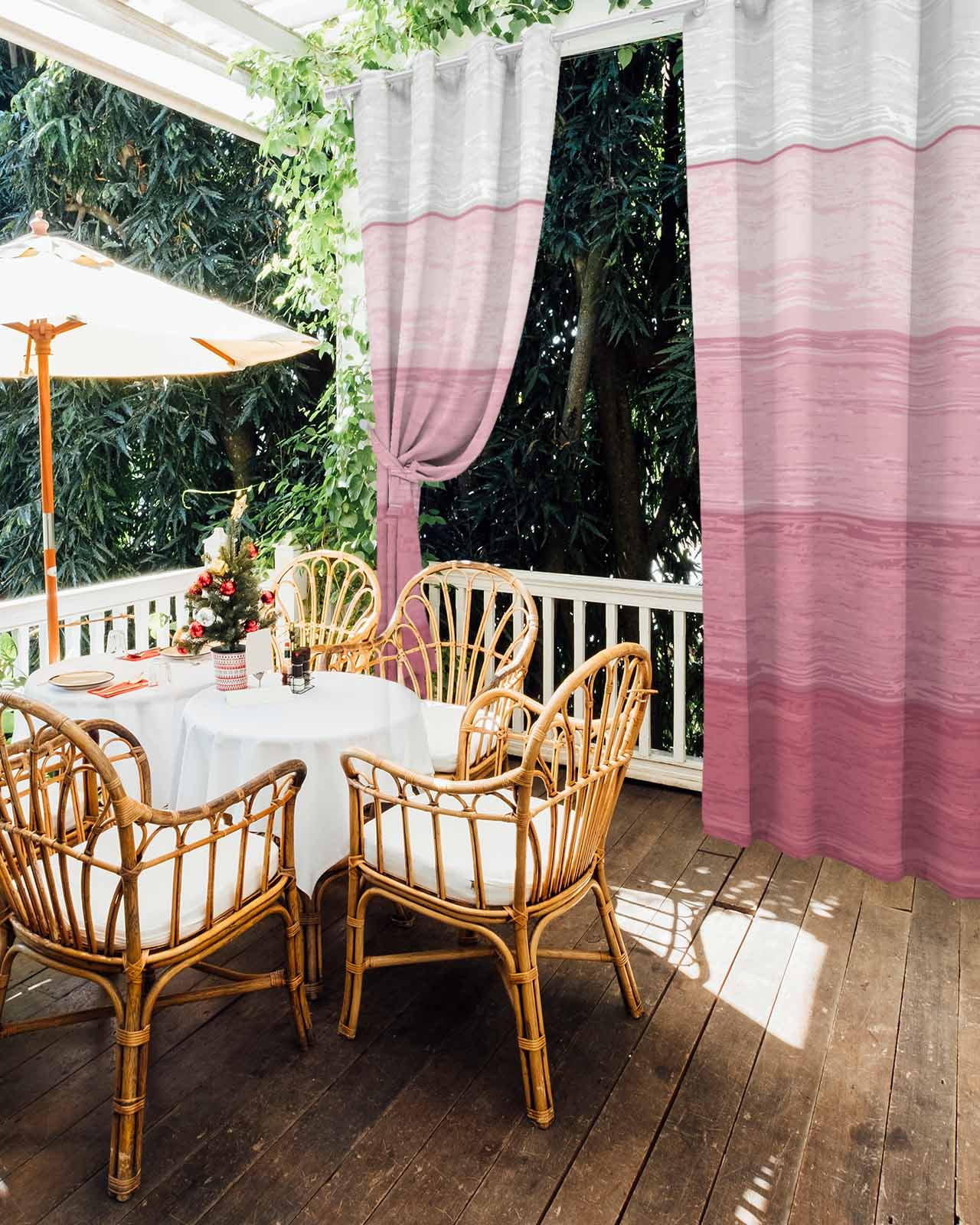 Pink Ombre Outdoor Curtains for Patio, Farmhouse Vintage Wooden Striped Privacy Drapes Grommet Waterproof Outside Curtains for Porch/Cabana/Balcony 54"x 108", 1 Panel